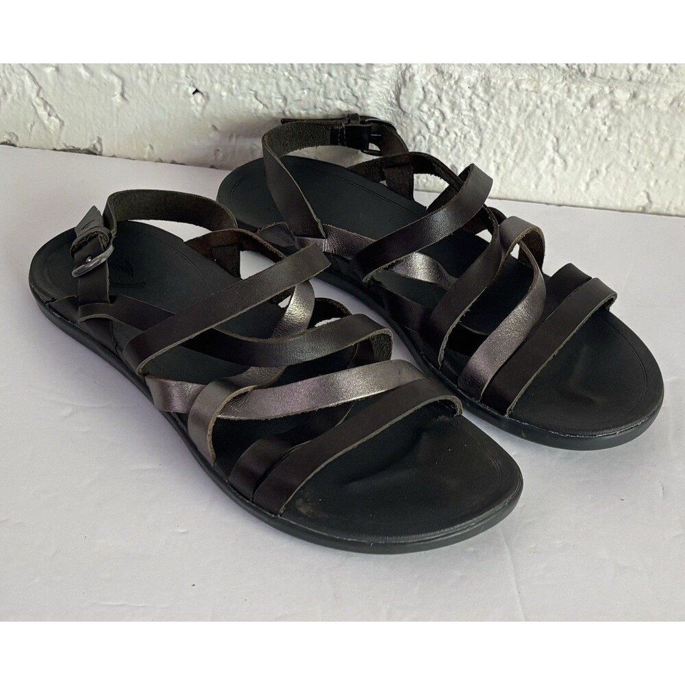 Women's OluKai Sandals Size 8 Awe 'Awe Full Grain Leather Straps Hawaiian $89.95